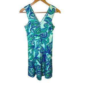 {GUC} Lilly Pulitzer Dahlia Paisley Dress Blue Green XS